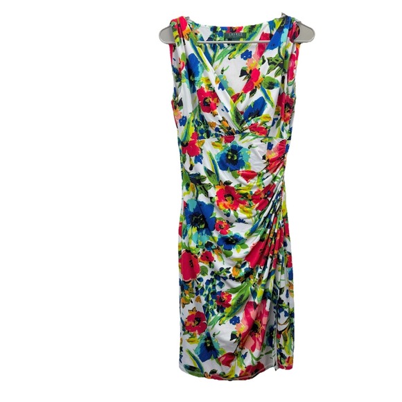 Ralph Lauren Colorful Floral Faux Wrap Stretch Sleeveless Sheath Dress Size 6 - Picture 2 of 11
